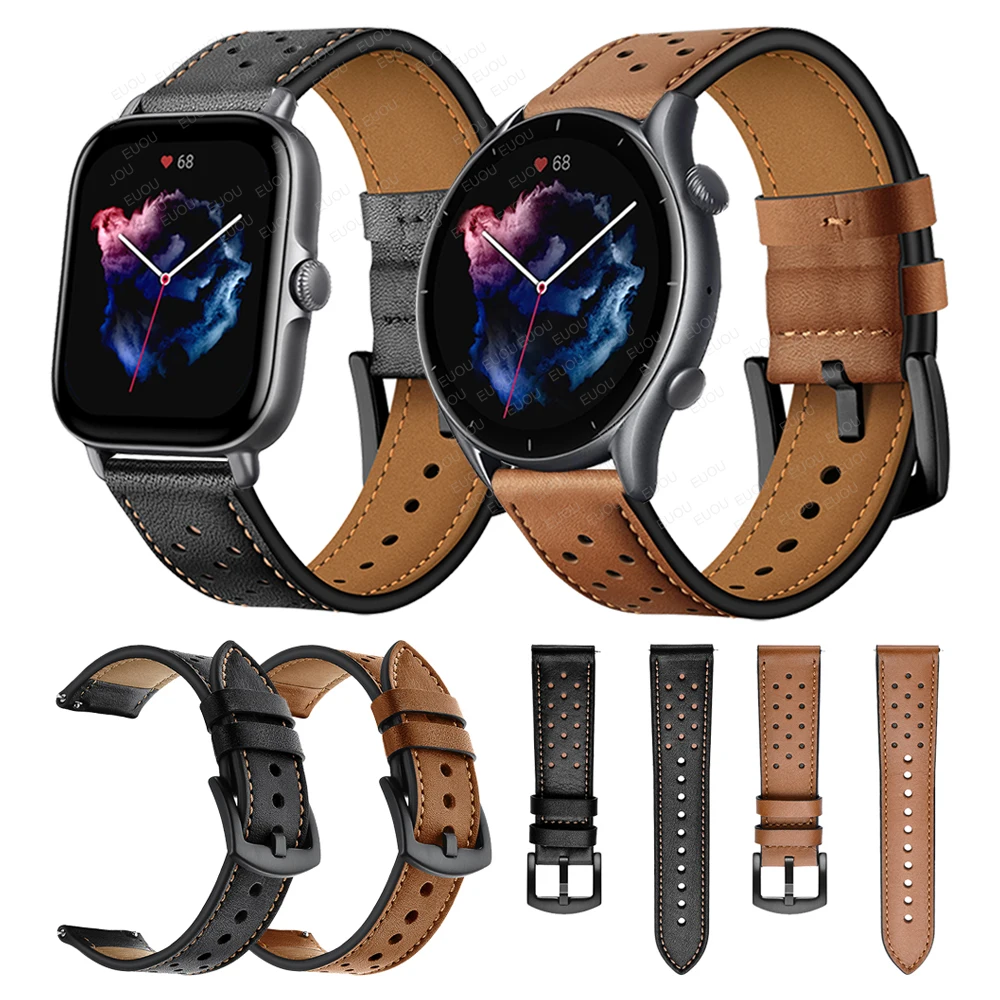 Brown/Black Leather Strap For Amazfit GTR 3 Pro / GTS 3 Watch Band Wristband For Amazfit GTR3 GTS3/Bip/ GTS 2 Watchband Bracelet