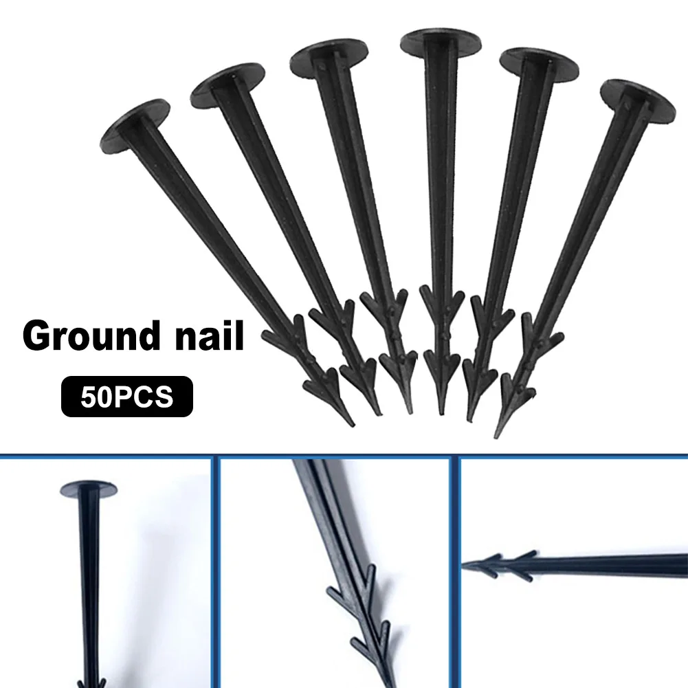 50pcs Garden Ground Nail Film Fixed Garden Pegs Pp Outdoor Mulch Shading Black Reusable Greenhouse Film Weed Plastic Fixed Pegs