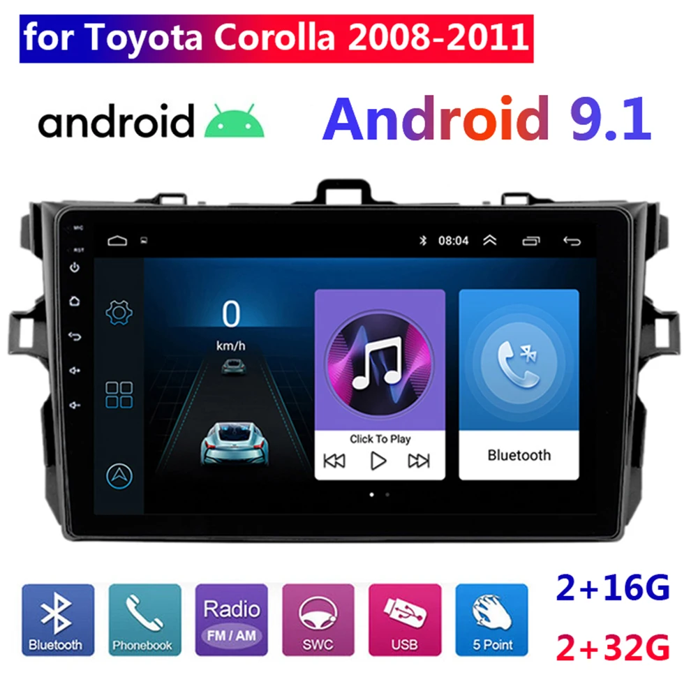 Автомагнитола 9 дюймов 2 + 16/32 ГБ Android 1 стерео GPS для Toyota Corolla E140 E150 2008 2009 2010 2011 Din MP5 USB |