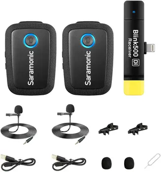 شراءنظام ميكروفون لاسلكي من Saramonic Blink500 B4 مع جهاز ترامسميترز مدمج وقناة مزدوجة MFi معتمد من Lightning