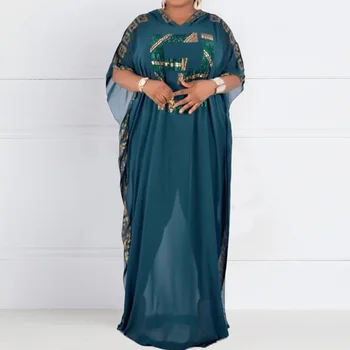 

Plus Size Chiffon Women Dress Diamond Pattern Loose Green Long Maxi Party Dresses Summer 2020 African Robe Femme Boho Vestiods