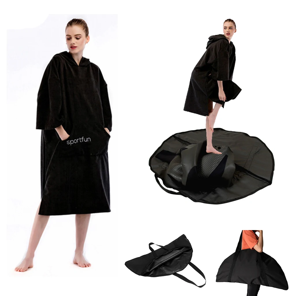 Купальный халат для серфинга, пляжное пончо с капюшоном+ гидрокостюм, сменный коврик, сумка для купания, банные полотенца, мочалка