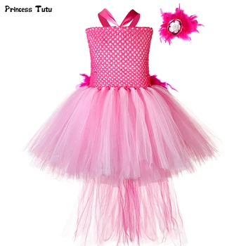 

Hot Pink Flamingo Girls Tutu Dress Train Feathers Birds Animal Theme Girl Birthday Party Dresses Kids Halloween Cosplay Costumes
