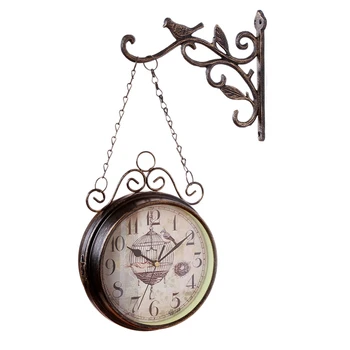 

Antique Outdoor Garden Wall Station Clock Double Sided Cockerel Vintage Retro Home Decor
