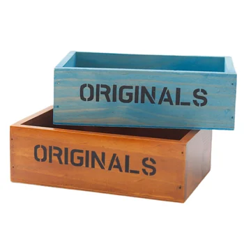 

2pcs Wood Rectangle Storage Box Retro Storage Box Casual Storage Box Vintage Blue