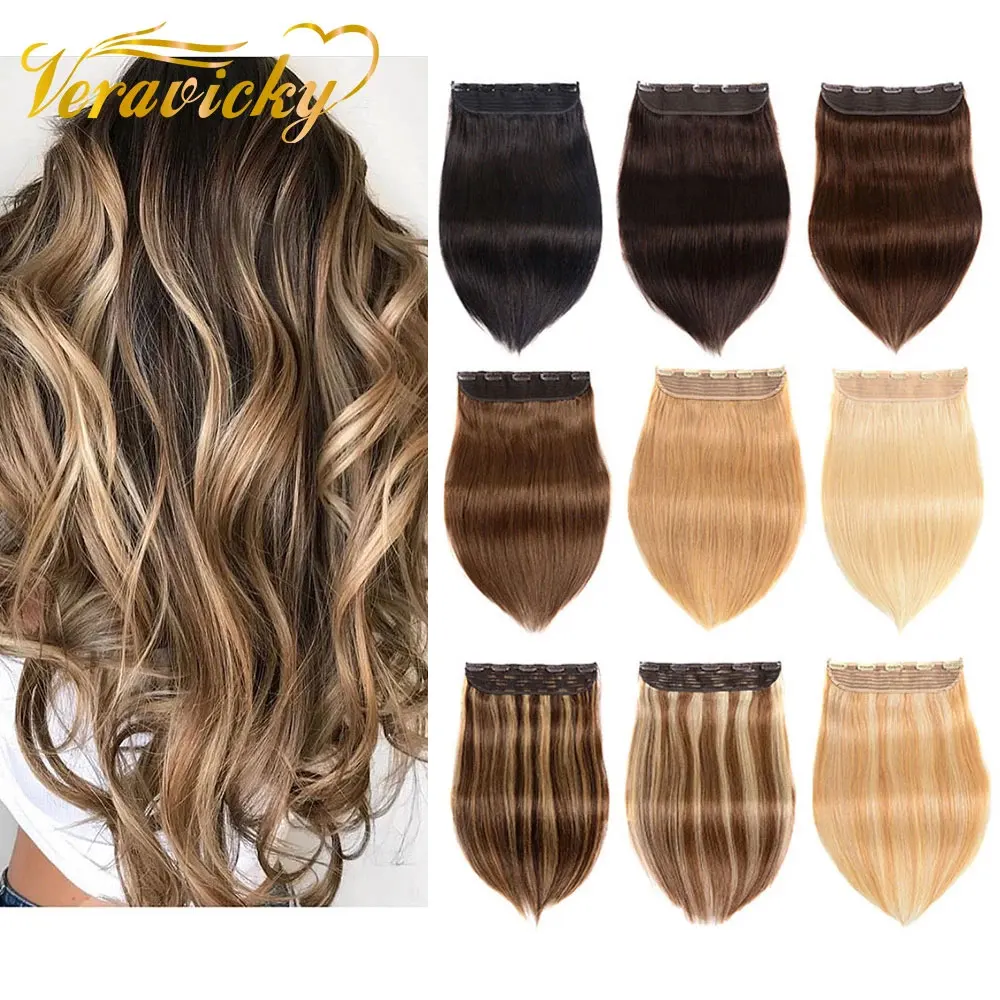 Human-Hair-Extension Straight-Hair Clip-In One-Piece 14-26-Piano-Color Machine-Made Remy