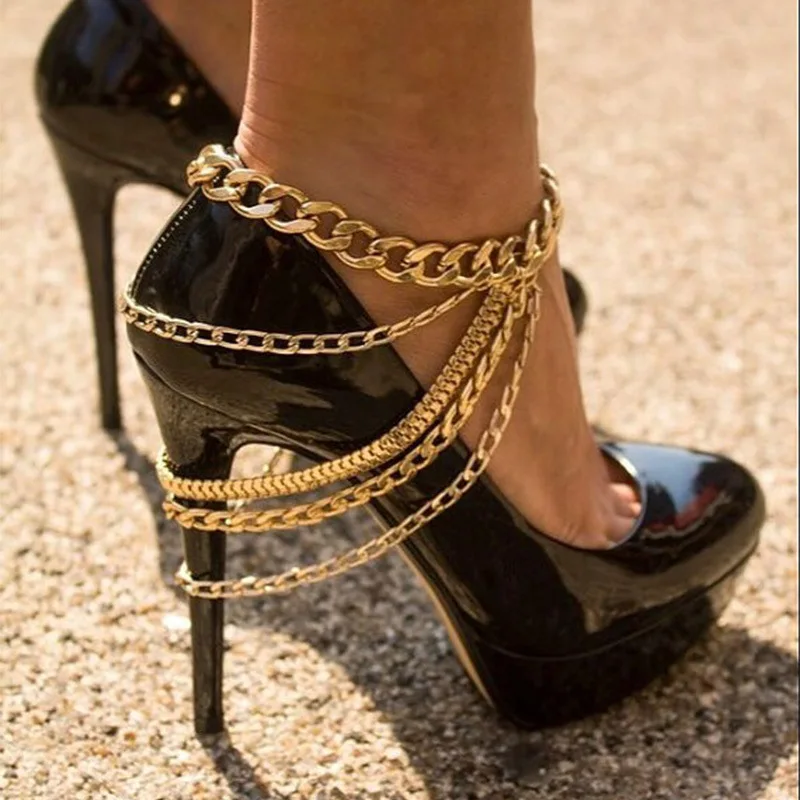 

Europe And America Punk Exaggeration Cool Temperment Multilayer Chain Tassels Shoe Heel Pendant Foot Ornaments K114