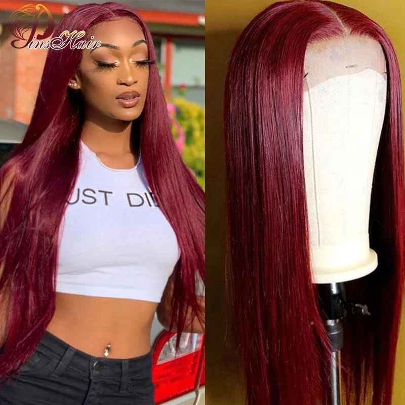 Pinshair 13*1 парики из человеческих волос на фронте шнурка 1B99J бордовый блонд Омбре