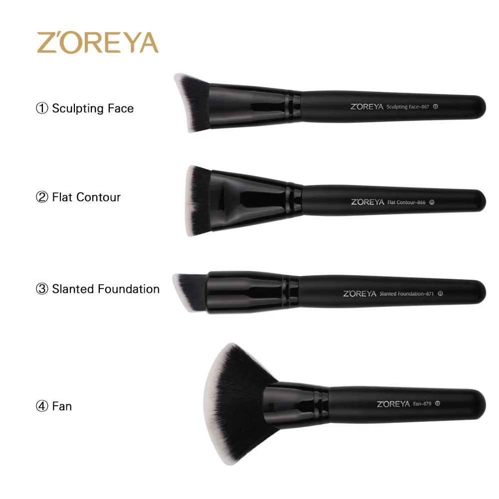 

Best selling 4 artificial fiber beauty tools black wooden handle makeup set