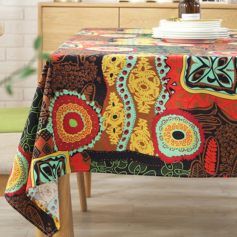 Cotton Linen Table Cloth National Tablecloth Home Dining Table Cover Decorative Table Cloth Rectangular Tablecloth Picnic Cloth
