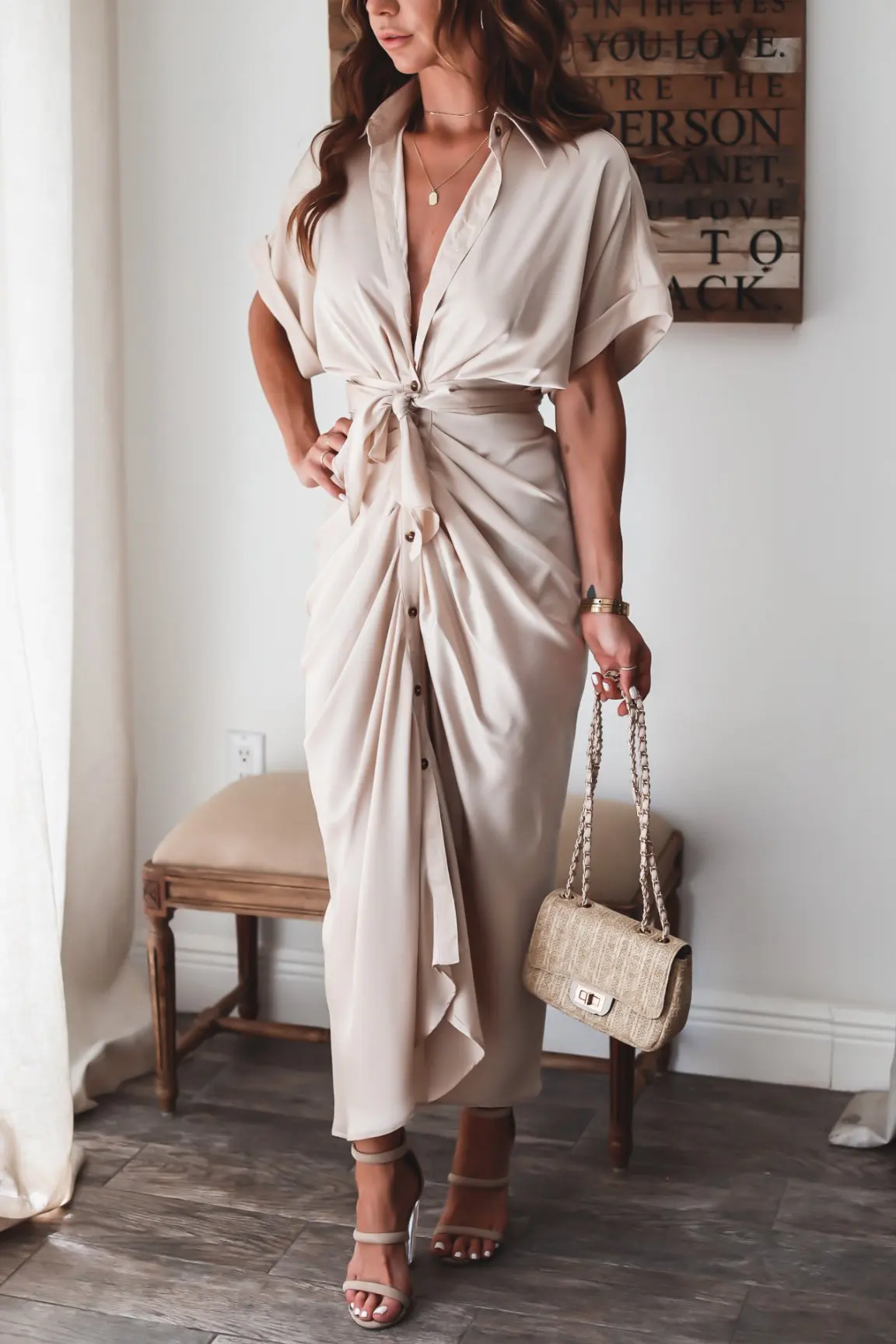 2021 New summer Office lady maxi long dresses satin fashion commuting shirtdresses solid color Casual elegant dress for women dress shops