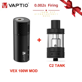 

Vaptio VEX 100 Vape Box Mod 100W VEX100 C2 Atomizer E Cig fit 21700/20700/18650 Battery 510 Thread 0.002s Firing Vapor C-II Tank