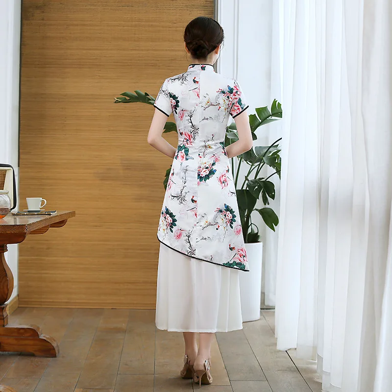 Aodai негабаритный 4XL китайское традиционное женское платье винтажное женское сексуальное Cheongsam Элегантное вискозное платье с принтом ручной работы и пуговицами Ципао