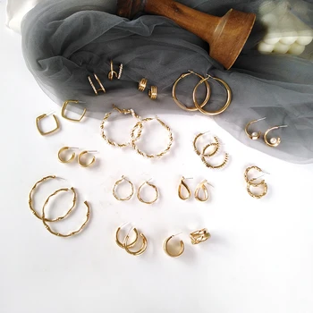 

Trendy Jewerly Hoop Earrings Hot Selling Multi Styles Small Big C Shape Golden Plating Metal Earrings For Women Jewelry Gift