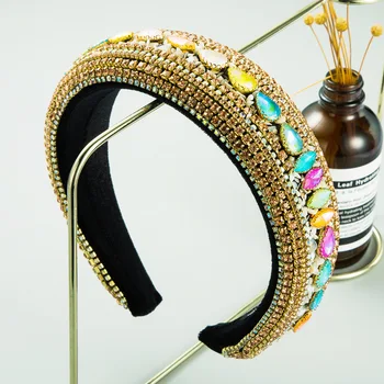 

Women's Headband European American Fashion Luxury Sponge Wide-brimmed Headband Color Rhinestone All-match Girl Hairpin Headdress