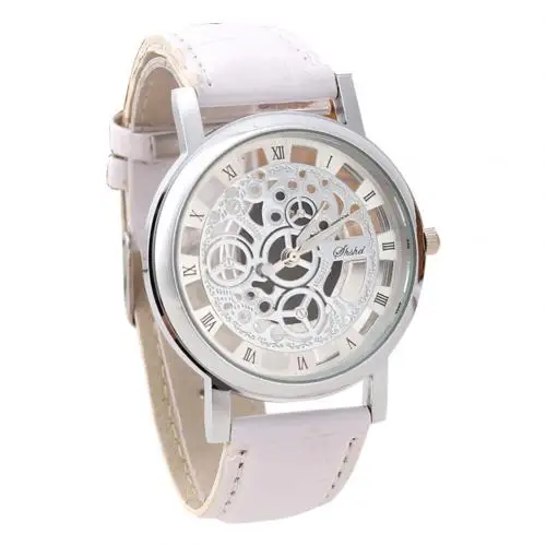 Men Watch Fashion Business Watch Luxury Hollow Roman Numerals Sports Clock Faux Leather Quartz Wrist Watch Erkek Kol Saat 