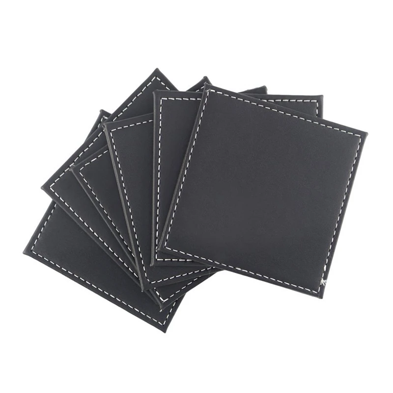 

Hot New Black PU Leather Drink Coasters Set of 6 Glass Mug Cup Mats Pats Table Placemats