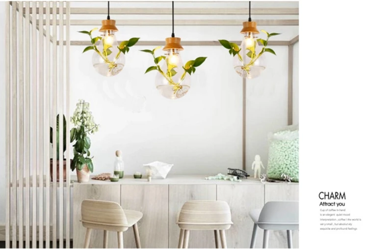 Modern Pastoral Design Plant pendant lights simple dining living room study cafe art decor glass hanglamp