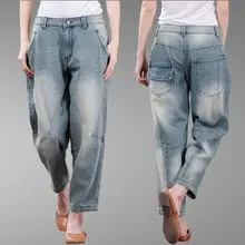 Джинсы бойфренда, женские шаровары, повседневные, размера плюс, свободные, Ретро стиль, джинсовые штаны, женские джинсы с высокой талией
