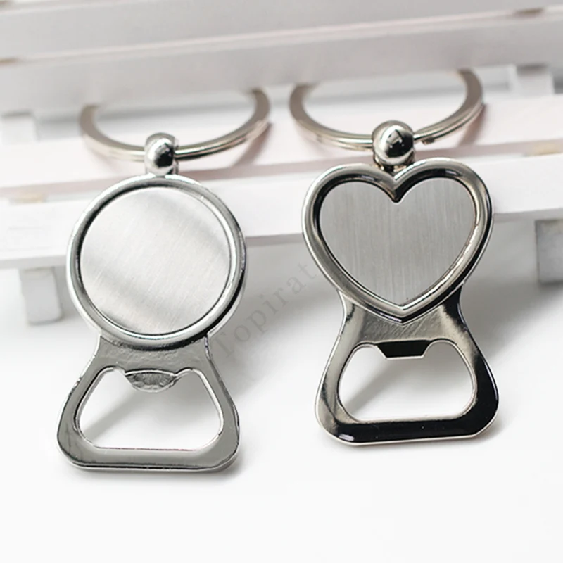 

10pcs/lot Zinc Alloy Bottle Opener Keychains Keyrings Mix Heart and Round Shape for DIY Gifts Custom Logo