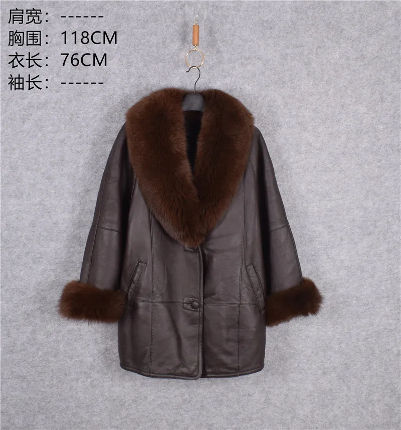 Женская зимняя теплая одежда из натуральной кожи, замшевое пальто, женская куртка, воротник из лисьего меха, шерстяная подкладка коричневого цвета, большие размеры xxxxl - Цвет: Коричневый