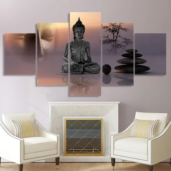 

Modern Printed Pictures Canvas Painting 5 Panel Zen Buddha Statue Wall Art Home Decoration Framework Poster For Living