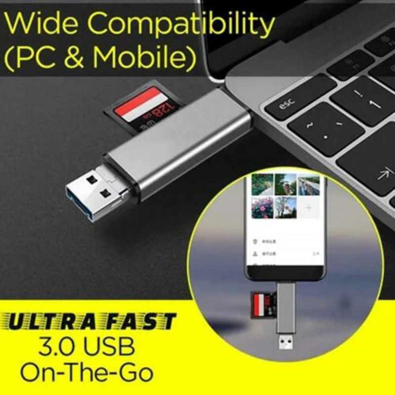 

5-in-1 Card Reader Pockets Kit USB 3.0 Multi-function Card Storage Box Mobile Phone Holder Multifunctional SIM Card Box PUO88