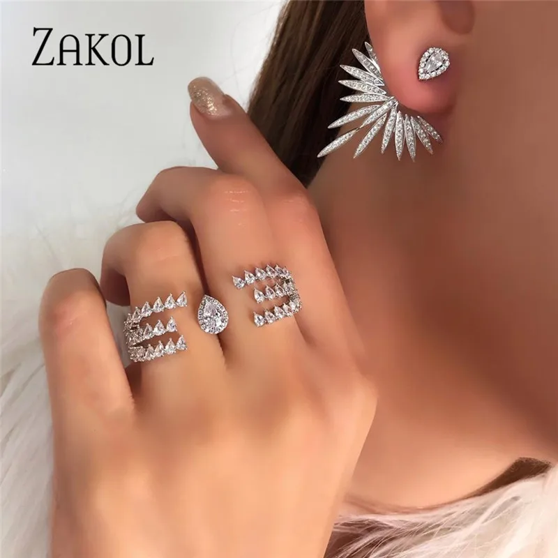 ZAKOL 2020 Elegant Feather Shape White Gold Color High Quality Cubic Zirconia Jewelry Party Stud Earrings for Women FSEP2539