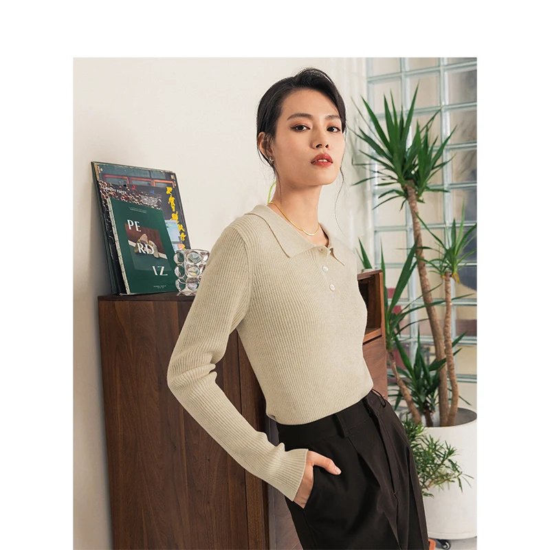 Skup INMAN 2020 wiosna nowy nabytek biuro elegancki jednolity kolor skręcić w dół kołnierz montażu minimalistyczny Lady kobiety bluzki z dzianiny