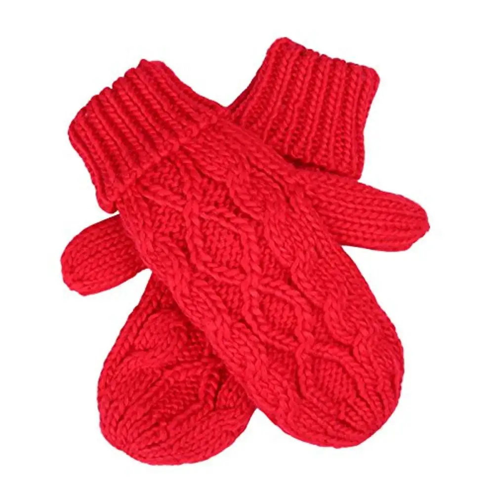 Women Winter Crochet Camp Protective Gloves Twist Cable Knit Hand Warmer Mittens Winter Gloves - Цвет: Красный