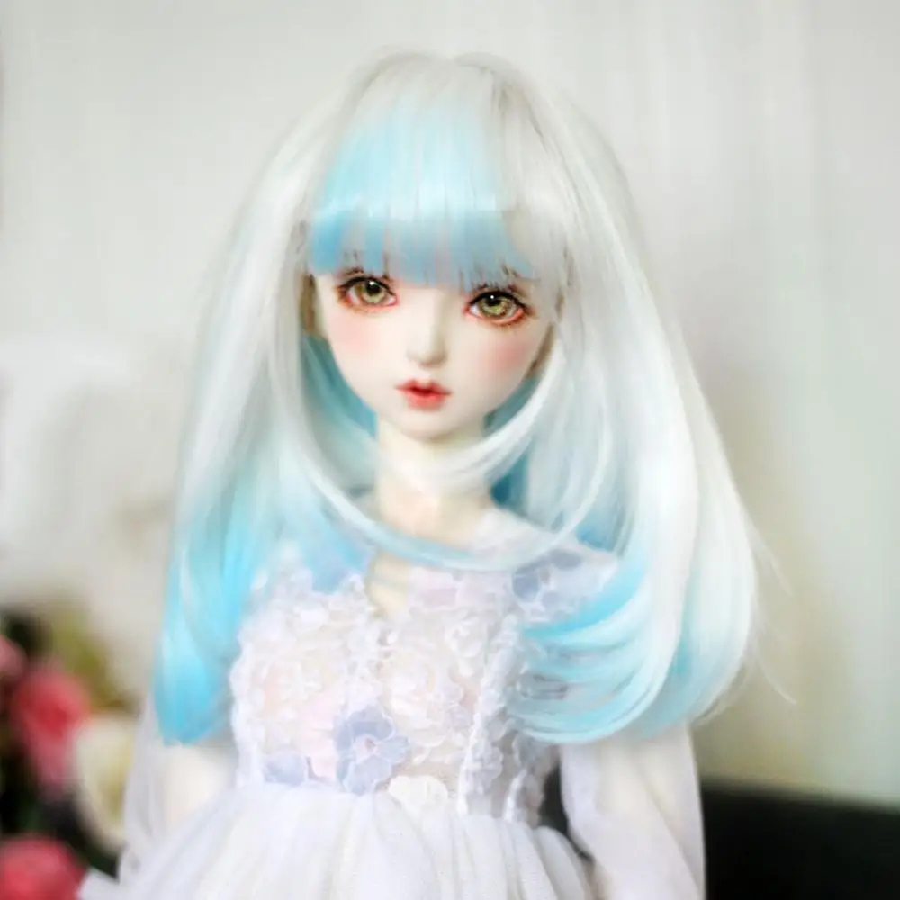 

BJD SD Doll Hair Wig for 1/3 1/4 1/6 Doll Blue White Doll Wig High Temperature Fiber Gradient Color Long Curly Doll Hair
