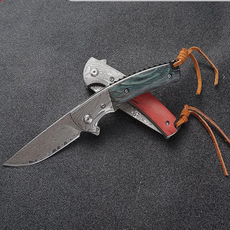 KESIWO folding knife damascus blade EDC camping survival pocket tactical knives hunting wood handle outdoor rescue fishing tools