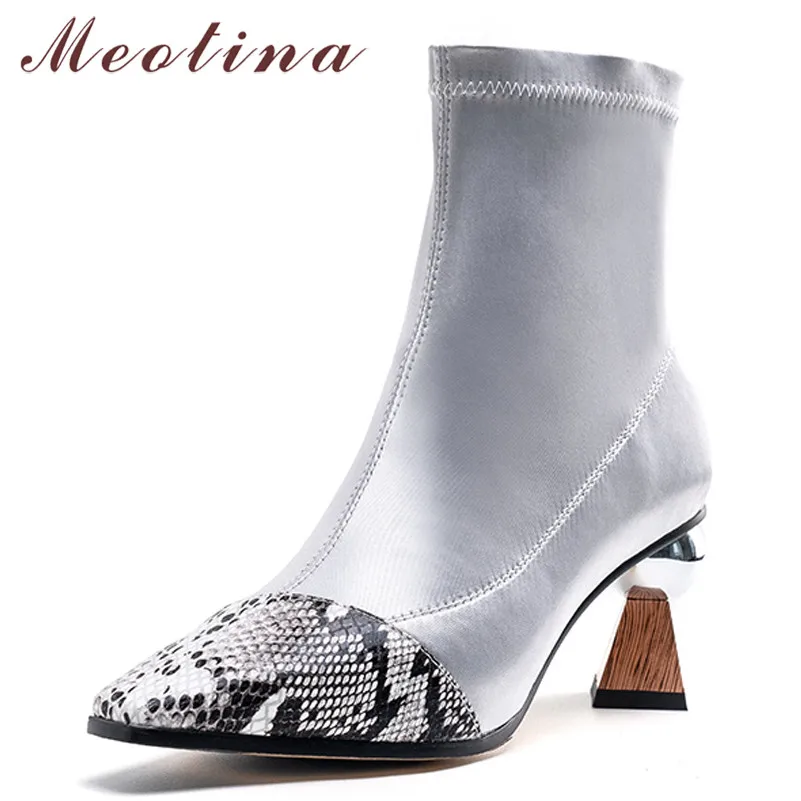

Meotina Autumn Ankle Boots Women Natural Genuine Leather Leather Strange Style High Heel Short Boots Snake Print Shoes Ladies 39