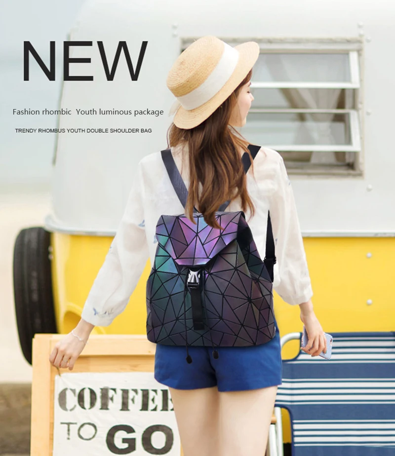 

Geometric Women Laser Luminous Backpack Gradient Student's School Bag Holographic Backpack Drawstring Bag For Teenage Girls