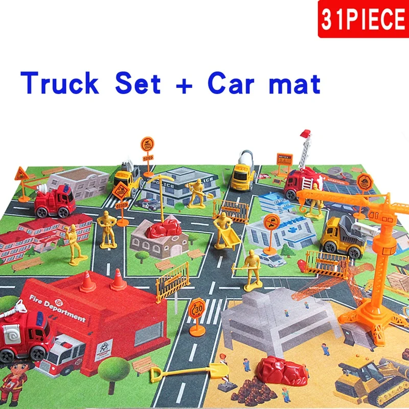 Hot-31PCS инерционный инженерный автомобиль Пожарная машина с детской игровой коврик дорожный знак подвесная башня Набор аксессуаров детская игрушка