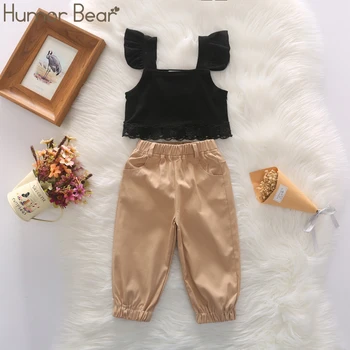 

Humor Bear 2020 New Summer Toddler Baby Girl Clothes Fly Sleeve Lace Cropped Tops Casual+ Long Pants 2Pcs Outfits Set Clothing