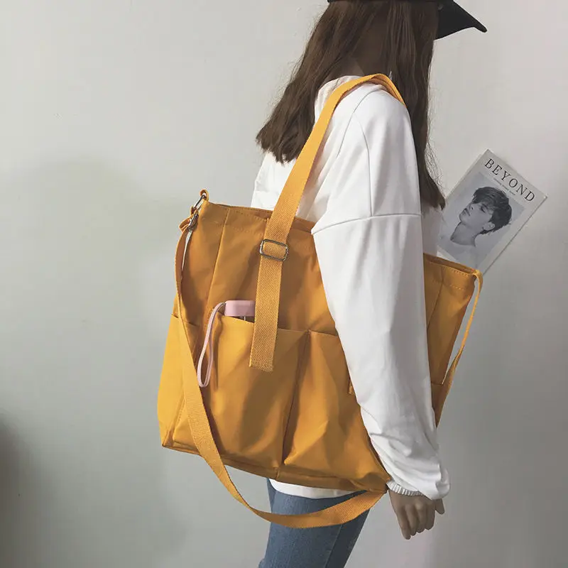 Waterproof Bag Large Capacity Canvas Bag Female Messenger Korean Student Harajuku Japanese One-shoulder Large Bag Tote Bag