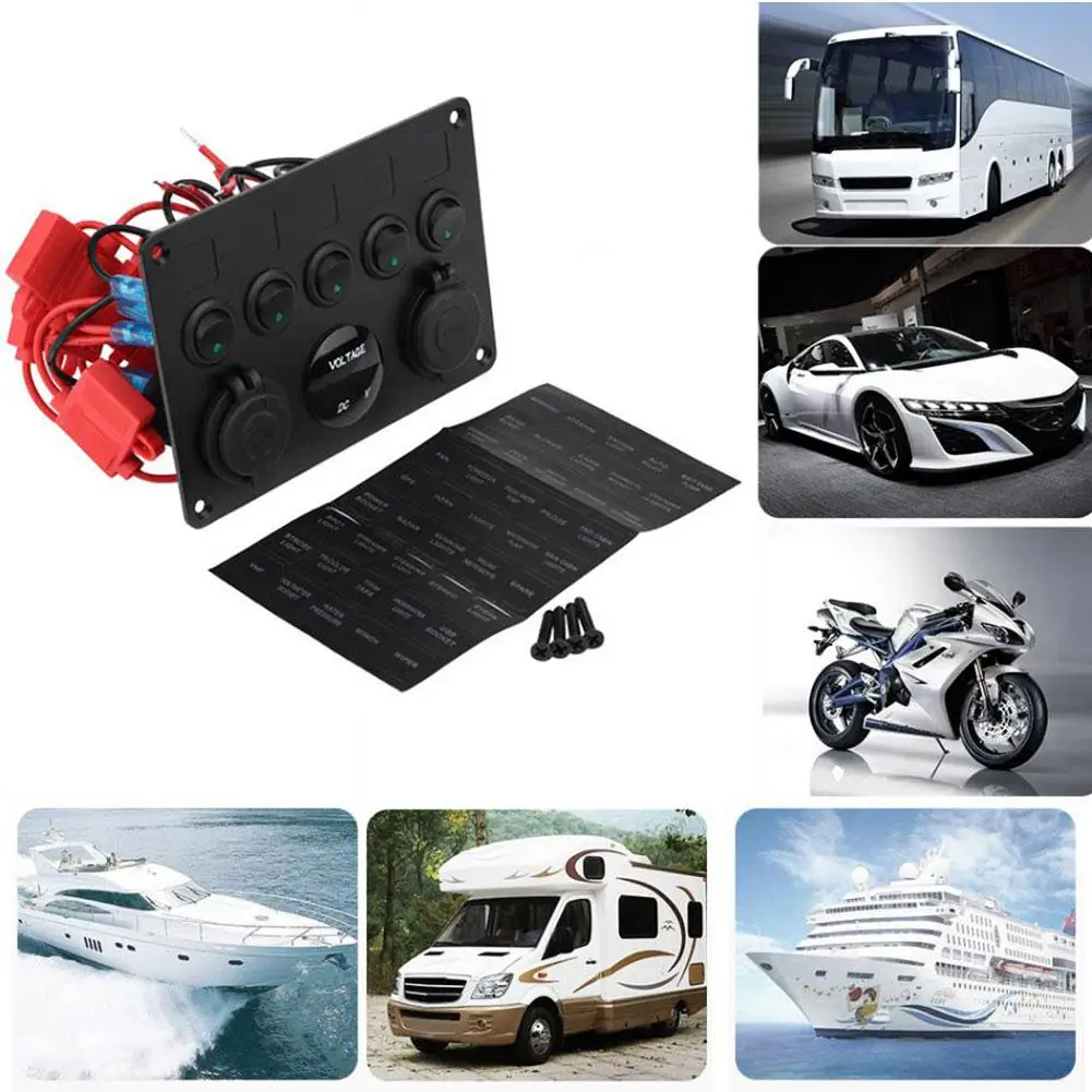 8 Gang ON-OFF Toggle Switch Panel with 2 USB Socket Charger LED Voltmeter 12V for Car Boat Marine RV Truck Camper