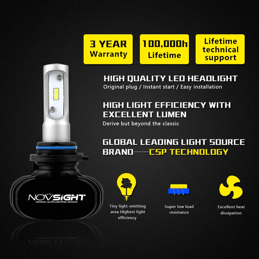 NOVSIGHT 2 шт. фары авто 8000лм 6500 к 50 Вт 9006/HB4 светодиодный фонарь лампы Супер яркий белый 6500 К Белый светодиодный чипы