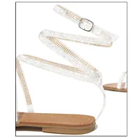 2021 Summer Shoes Flats for Women Sandals Retro Lace up Strappy Flat Toe Heels Crystal  Rhinestone Sandals women's sandals 2021 3