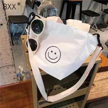 

[BXX] Crossbody Bags For Women 2020 Spring Casual Canvas Bag Exquisite Lovely Smiling Face Letter Handbag Daliy Package HK715