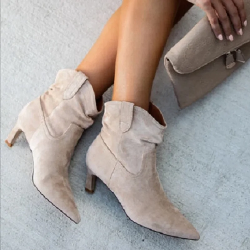 

Women shoes spring autumn sexy pointed toe ankle boots vintage mid heels martin boots big size ladies booties chaussures femme