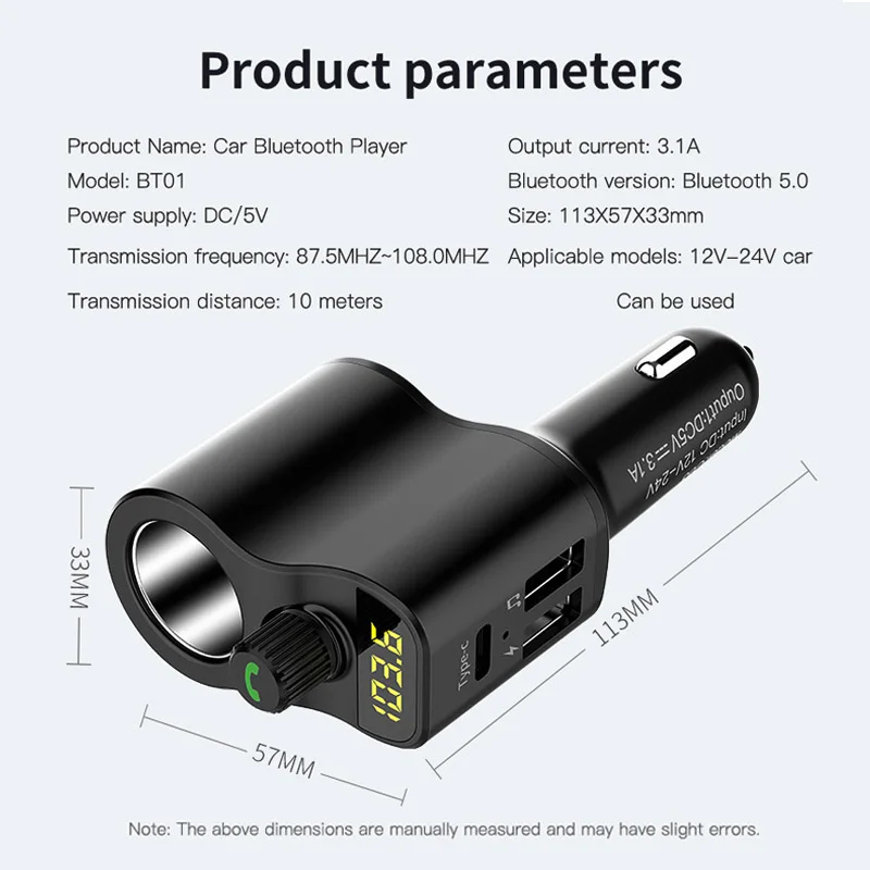 JaJaBor Bluetooth 5,0 автомобильный комплект беспроводной fm-передатчик громкой связи Автомобильный музыкальный плеер type-C зарядный порт поддержка воспроизведения u-диска