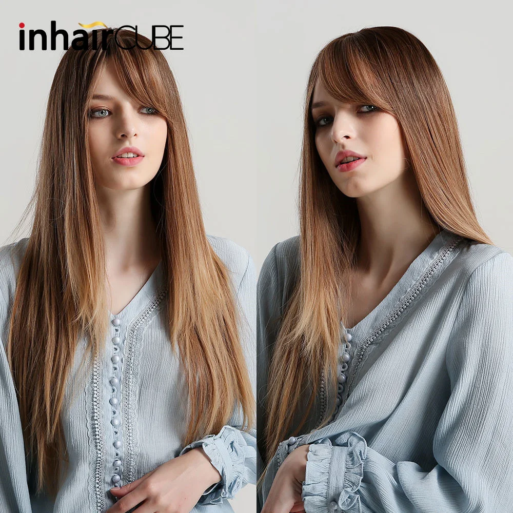 Inhaircube Длинные Синтетические натуральные прямые коричневые Омбре светлые волосы