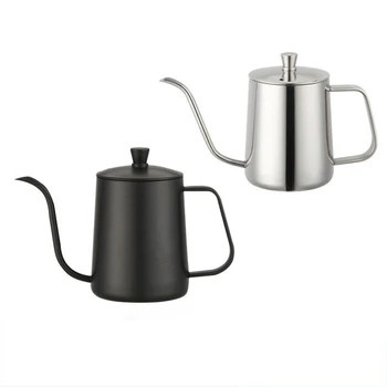 

600Ml Black Teflon Steel Handle Straight Hand Wash Pot 304 Stainless Steel Fine Mouth Pot Coffee Pot