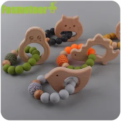 Fosmeteor 2Pcs/set Wood Baby Teeth Chew Toys Silicone Nipple Chain Teething Bracelet Crochet Beads Clips Toddlers Chewable Toy