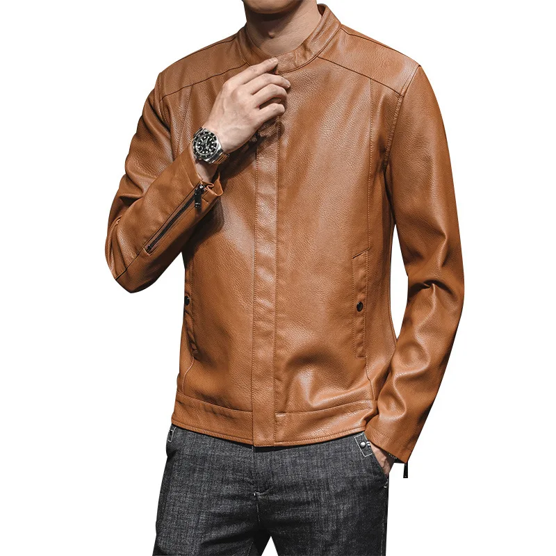 New Arrival Autumn Men's Fashion Leather Jackets Stand Collar Coats Male Motorcycle Leather Jacket Casual Slim Jacket Coat Men