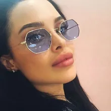 Женские солнцезащитные очки с шестигранными линзами металлические женские брендовые Дизайнерские Модные без оправы, с прозрачными океанские линзы солнцезащитные очки UV400