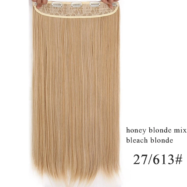 Энергичный коричневый блонд черный длинный прямой зажим в одном куске синтетический высокой температуры Синтетический 5 зажимов волос штук - Цвет: 27-613