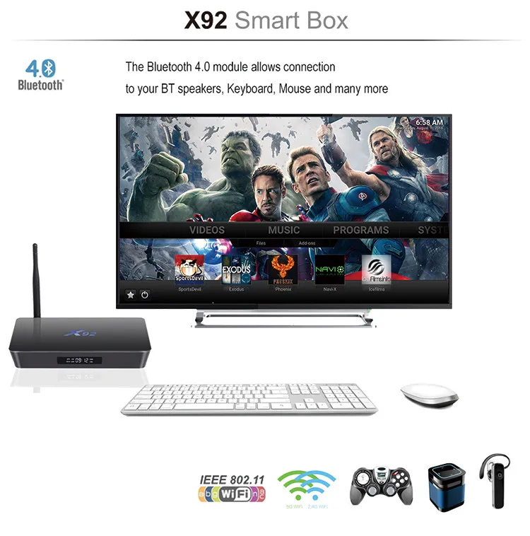 ILEPO X92 Android 7,1 Smart tv Box Amlogic S912 Восьмиядерный 3 ГБ 32 ГБ 64 бит 4 к H.265 60fps 2,4/5 ГГц WiFi телевизионная коробка с bluetooth США
